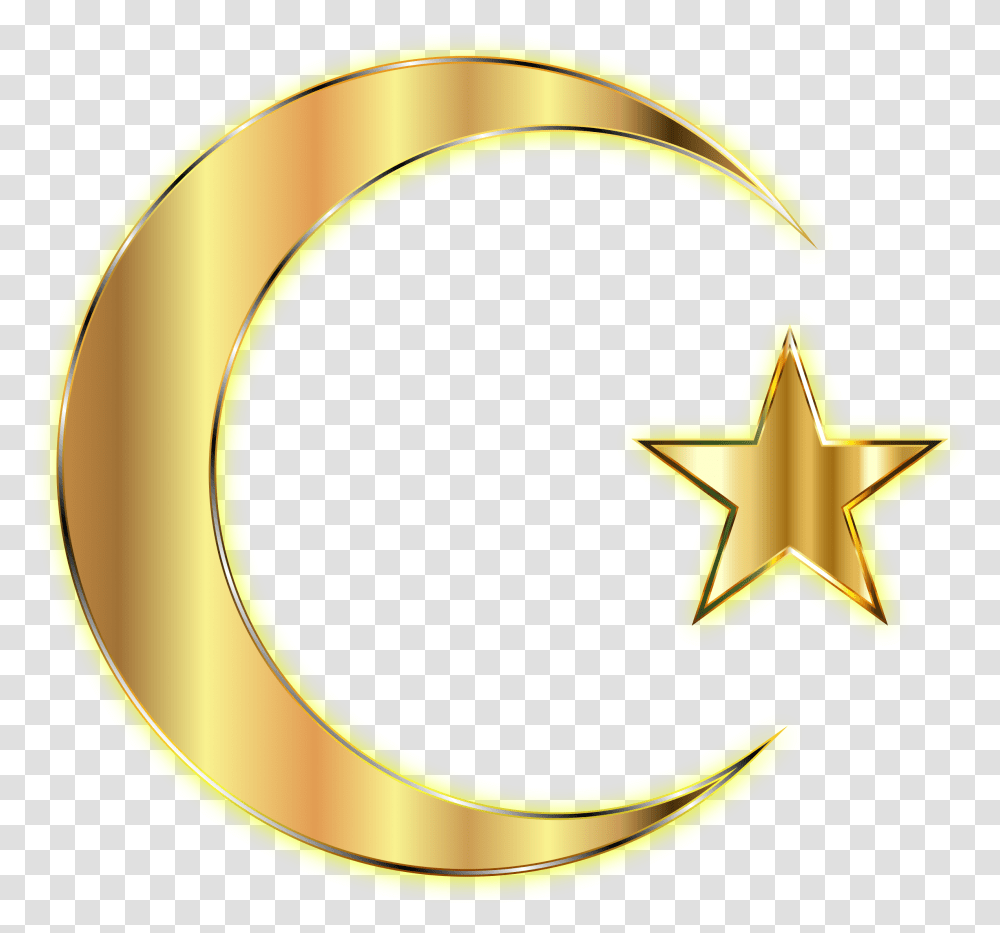 Download Star And Crescent Moon Computer Icons Gold Crescent And Star Free, Star Symbol, Banana, Fruit, Plant Transparent Png