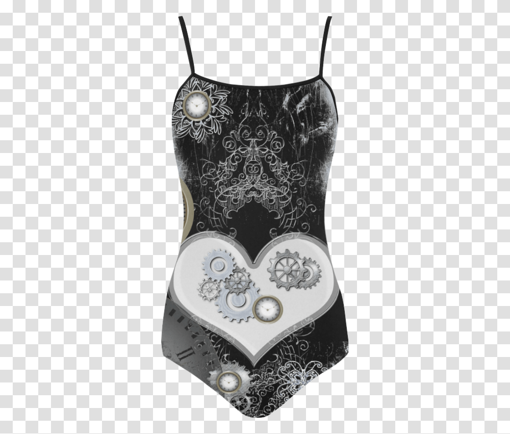 Download Steampunk Heart Clocks And Gears Strap Swimsuit Miniskirt, Clothing, Pillow, Cushion, Purse Transparent Png