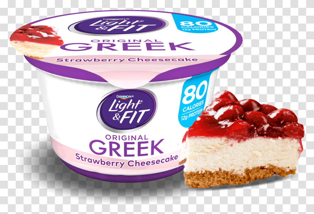 Download Strawberry Cheesecake Greek Yogurt Light And Fit Dannon Light And Fit Yogurt, Dessert, Food, Cream, Creme Transparent Png