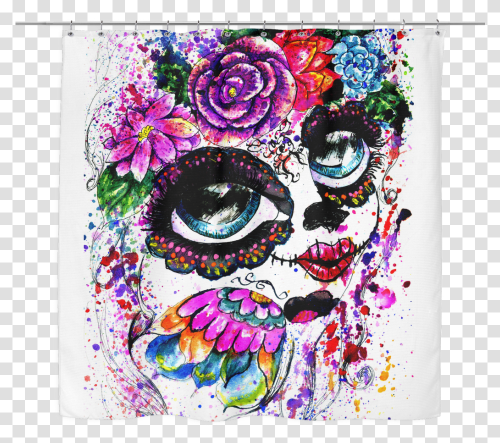 Download Sugar Skull Watercolor Girl Shower Curtain Water Color Sugar Skull, Doodle, Drawing, Art, Modern Art Transparent Png