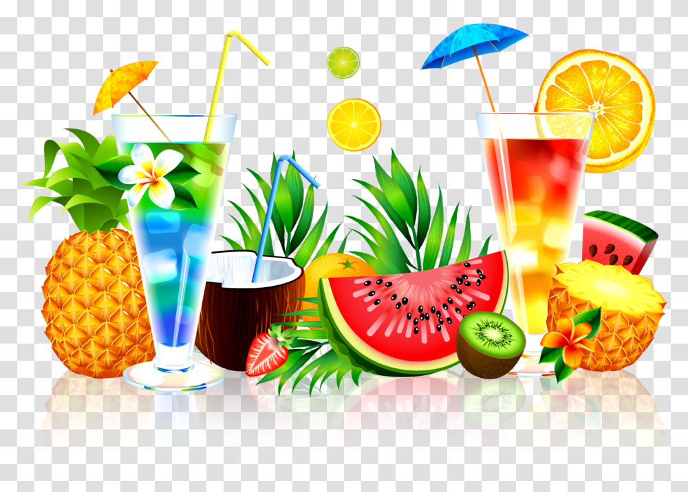 Download Summer Juice Fruit Watermelon Pineapple Hd Fruit Juice Vector, Plant, Cocktail, Alcohol, Beverage Transparent Png