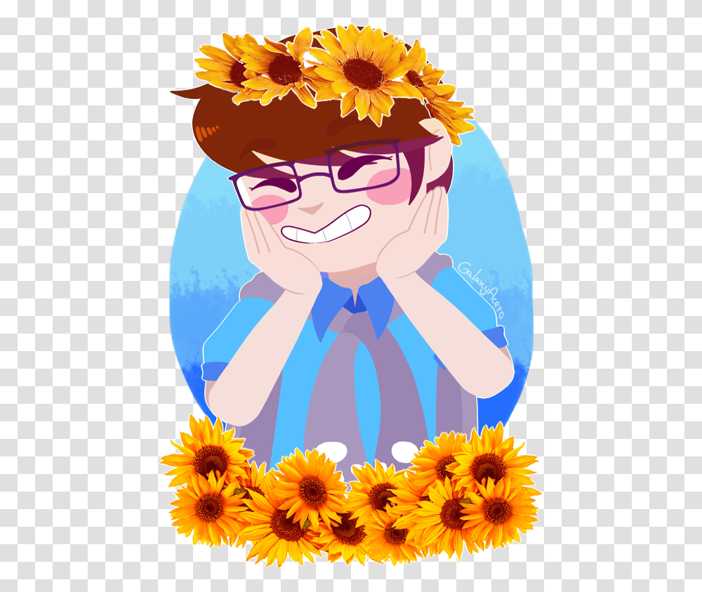Download Sun Flower Crown Full Size Image Cartoon, Plant, Blossom, Sunflower, Face Transparent Png