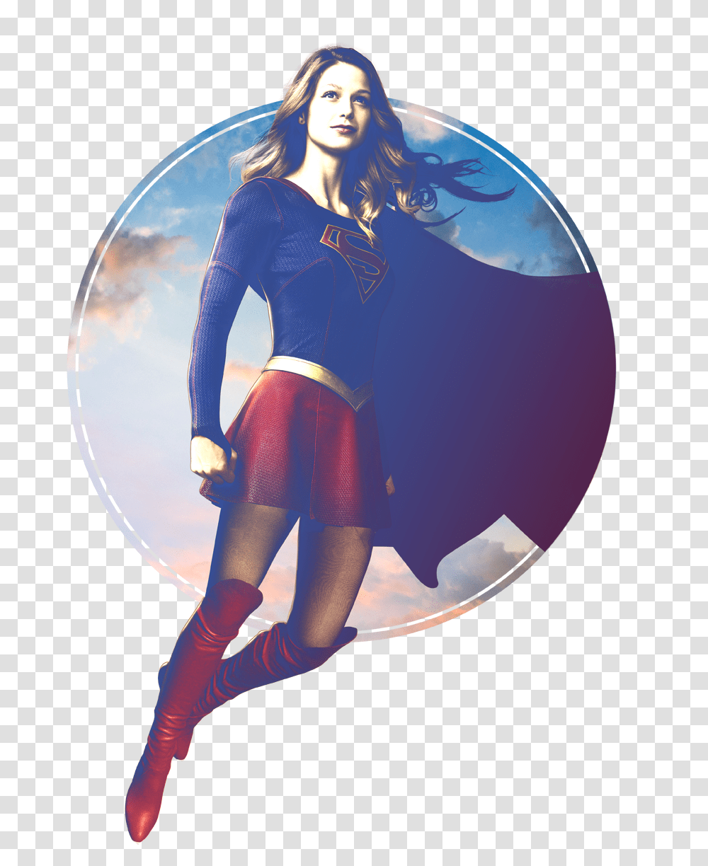 Download Supergirl Cloudy Circle Men's Regular Fit T Shirt Justice League, Clothing, Costume, Person, Female Transparent Png