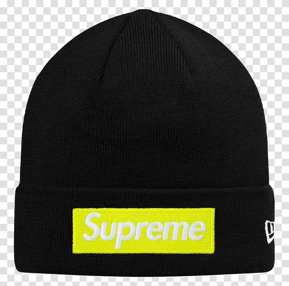 Download Supreme New Era Box Logo Beanie Black Supreme New Beanie, Clothing, Apparel, Baseball Cap, Hat Transparent Png
