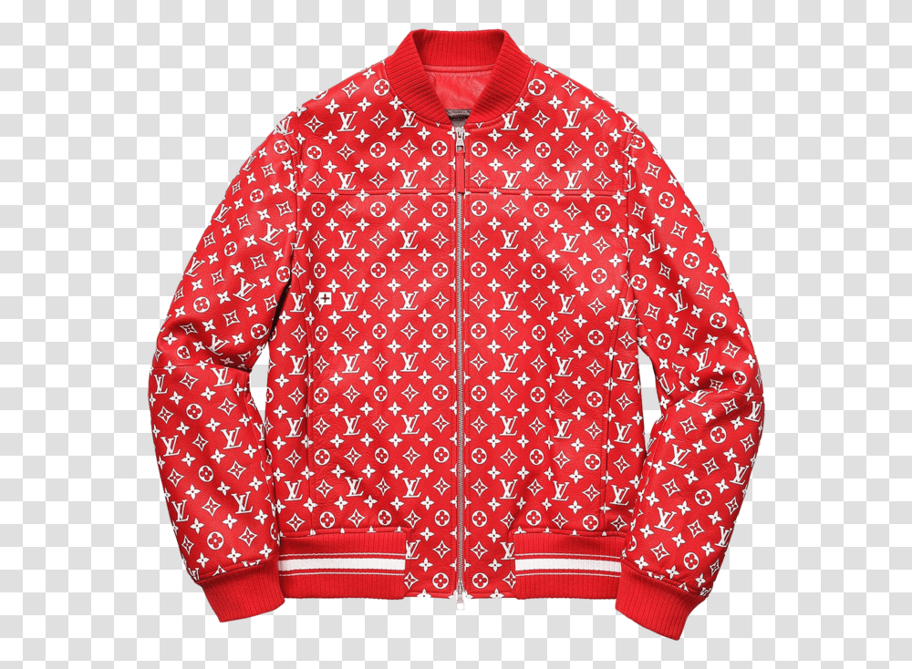 Download Supreme X Louis Vuitton Leather Monogram Bomber Red Supreme Louis Vuitton Jacket, Clothing, Apparel, Coat, Shirt Transparent Png