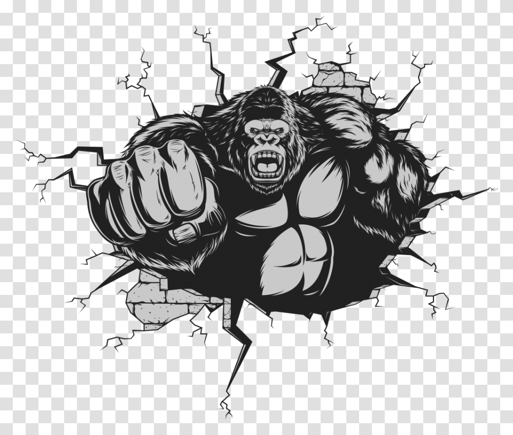 Download Svg Free Gorilla Ape Cartoon Punches Angry Logo Gorilla Vector, Hand, Fist, Person, Human Transparent Png
