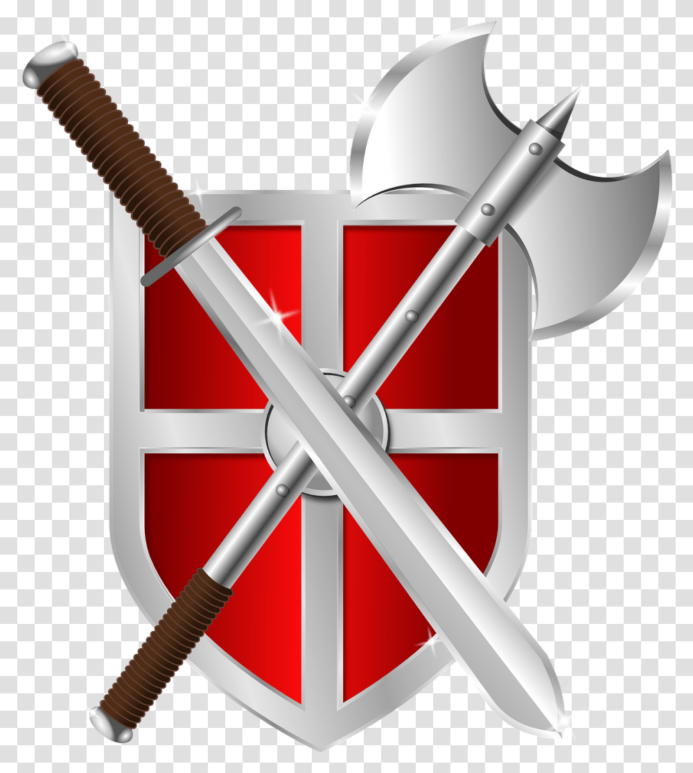 Download Sword Shield Axe And Sword On Shield, Armor, Bow Transparent Png