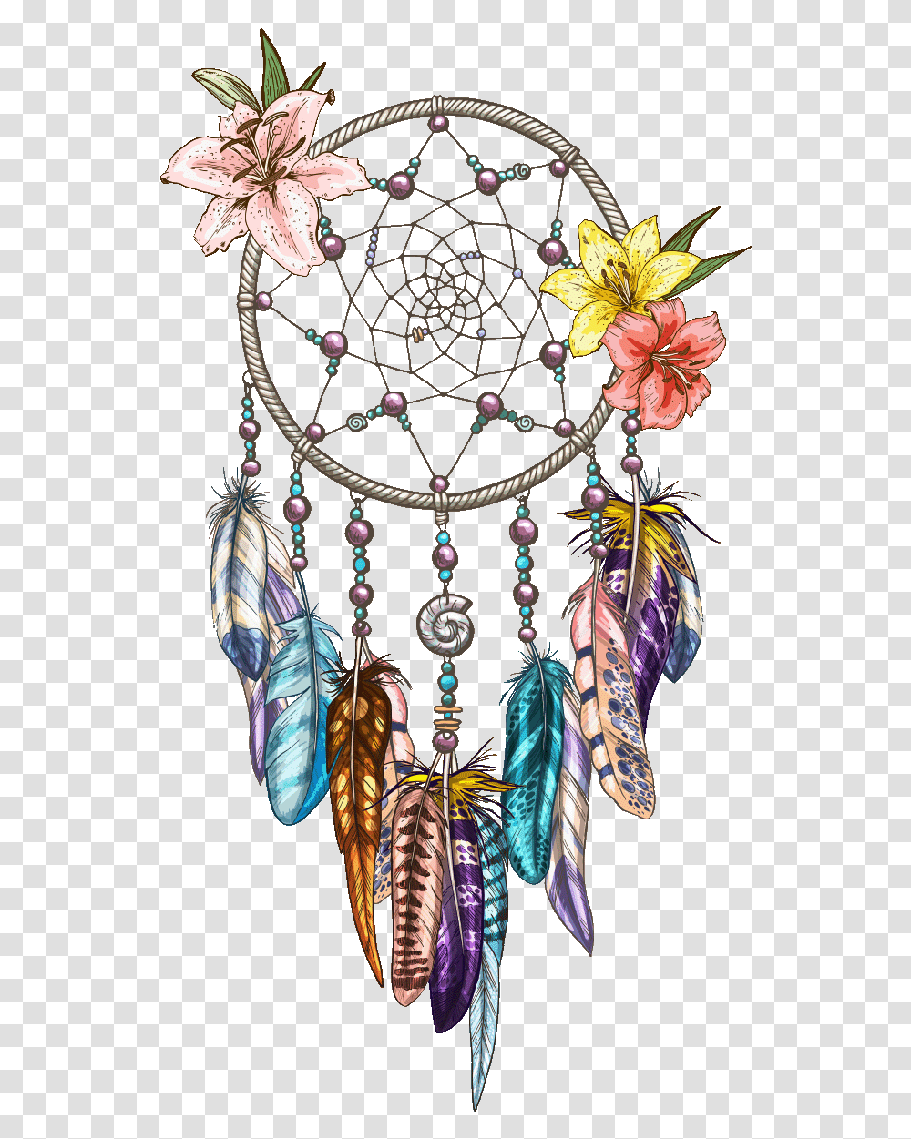 Download Symbol Drawing Dreamcatcher Hq Image Free Dream Catcher With Flowers Logo, Necklace, Jewelry, Accessories, Bead Transparent Png