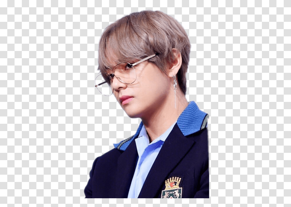 Download Taehyung Hairstyle Love Bts Her Yourself Kim Hq Bts V With Glasses, Person, Face, Suit, Clothing Transparent Png