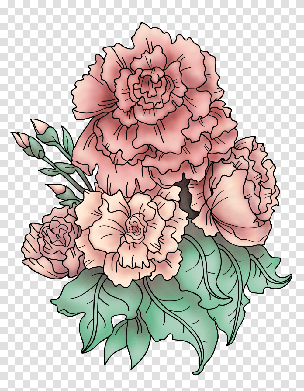 Download Tattoo Design Based Carnation Flower Carnation Tattoo Meaning, Plant, Blossom, Bonfire, Flame Transparent Png