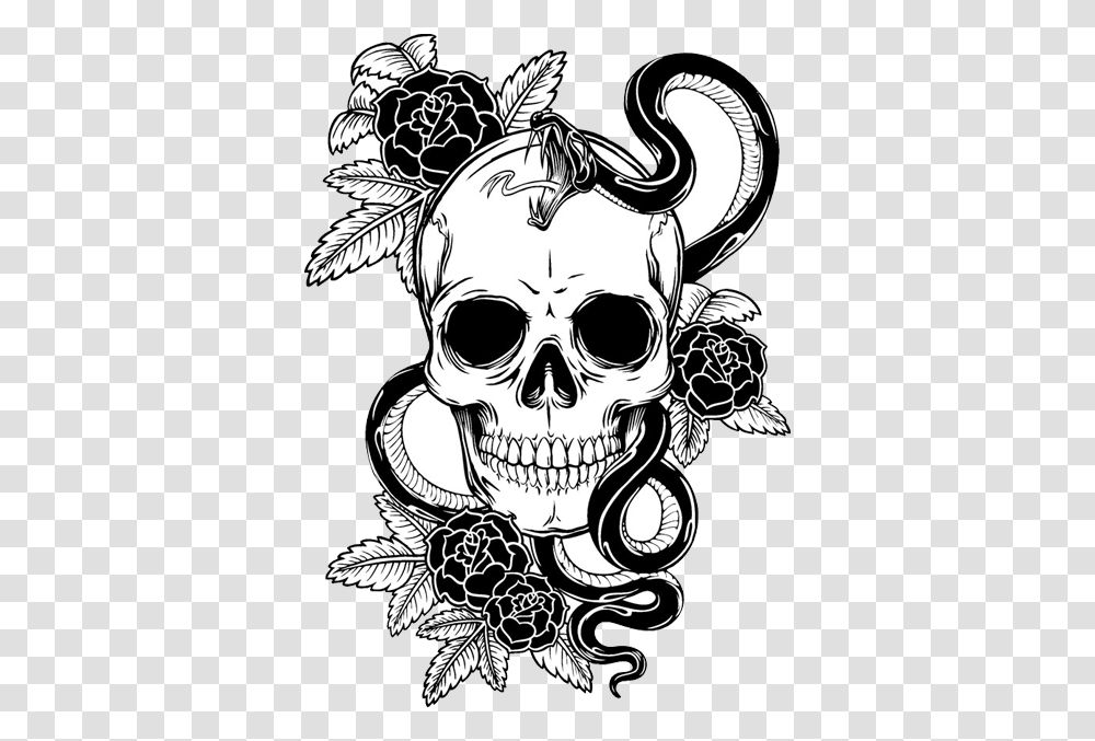 Download Tattoo Flower Skull Calavera T Shirt Snake Clipart Snake And Skull Tattoos, Person, Sunglasses, Accessories, Drawing Transparent Png