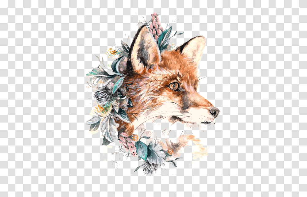 Download Tattoo Gray Fox Paper Wolf Red Hq Image Fox With Flowers On Head, Coyote, Mammal, Animal, Wildlife Transparent Png