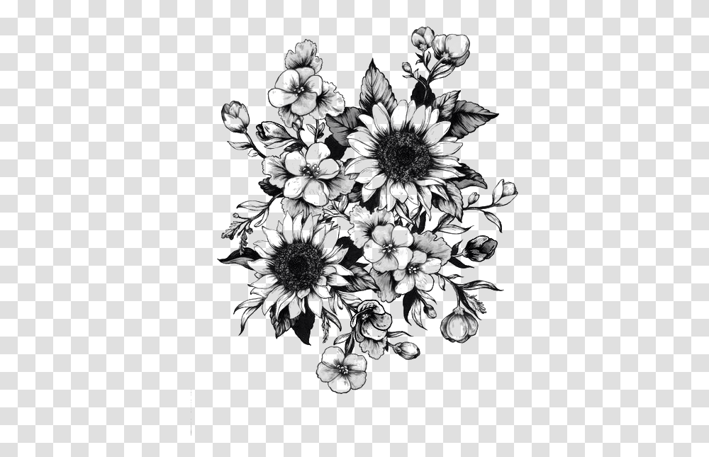 Download Tattoo Sketch Flower Drawing Sunflower Free Black And White Flower Tattoo Designs, Graphics, Art, Plant, Blossom Transparent Png