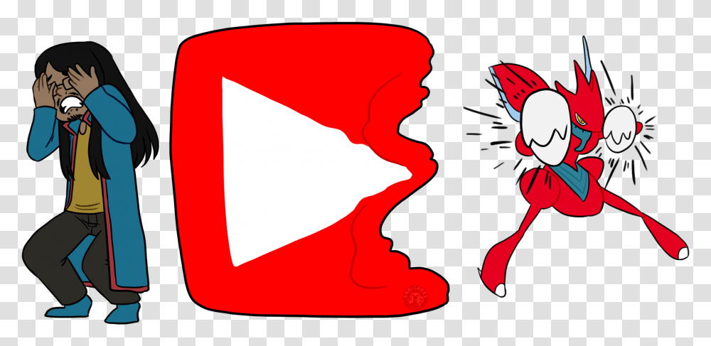 Download The Youtube Icon Being Distroyed By Scizor While Fictional Character, Nature, Outdoors, Mountain, Person Transparent Png