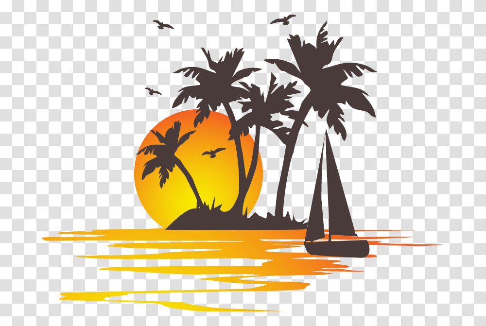 Download Theme Embroidery Stitch Summer Beach T Shirt Design, Bird, Tree, Plant, Palm Tree Transparent Png
