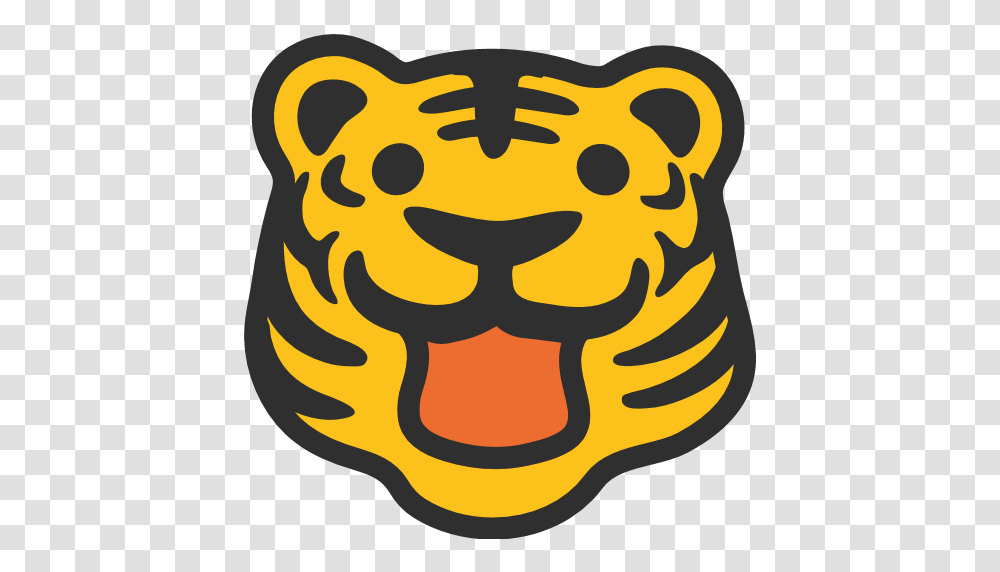 Download Tiger Emoji Clipart Tiger Emoji Text Messaging, Label, Logo, Trademark Transparent Png