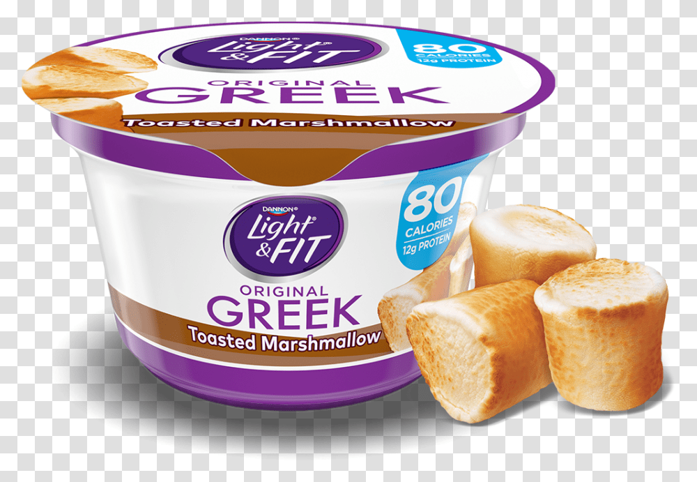 Download Toasted Marshmallow Dannon Light And Fit Greek Yogurt, Dessert, Food, Bread, Plant Transparent Png