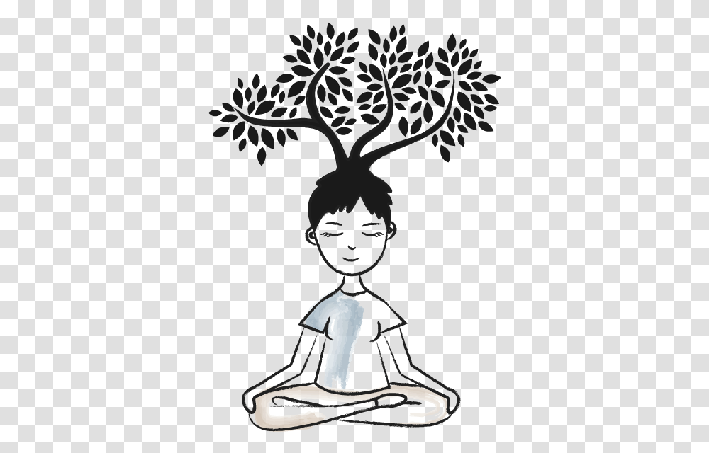 Download Tree Meditation Mindfulness Clipart Black And Meditation Black And White, Cross, Symbol, Antler, Elk Transparent Png