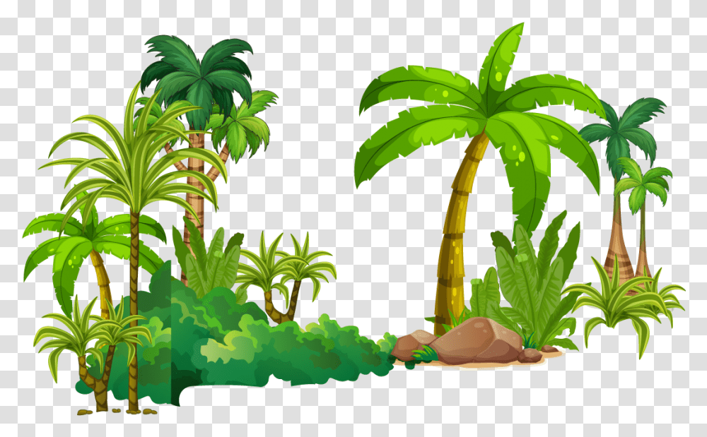 Download Tree Tropical Rainforest Tropical Rainforest Trees Cartoon, Green, Plant, Vegetation, Palm Tree Transparent Png