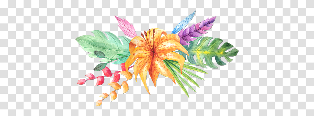 Download Tropical Watercolor Tropical Flower, Plant, Leaf, Petal, Dahlia Transparent Png