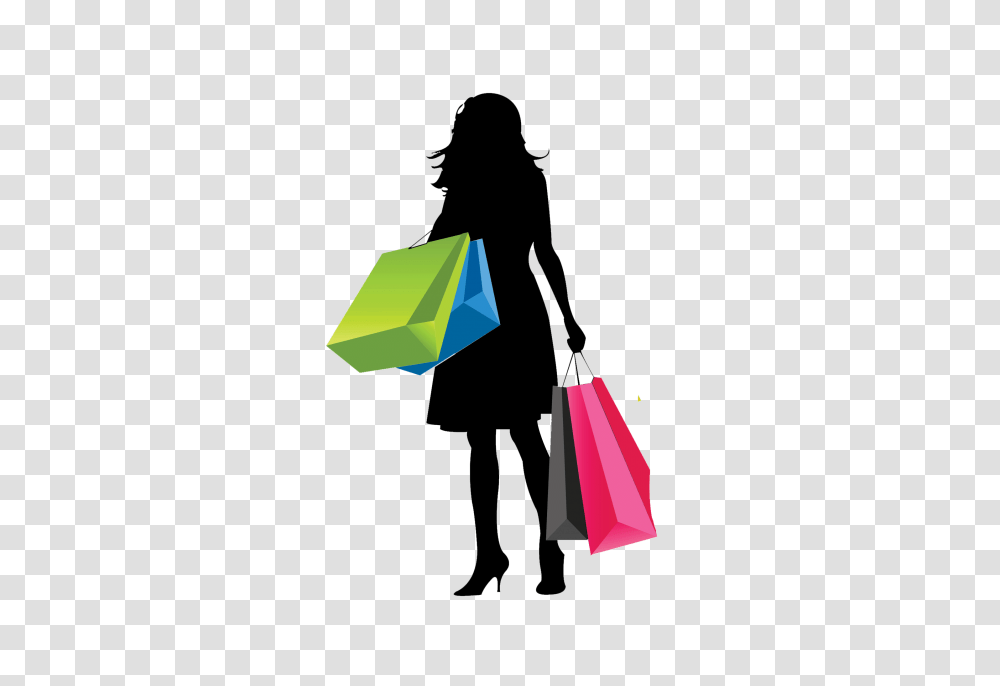 Download Vector Girl With Shopping Bags Shopping Girl, Person, Human, Silhouette Transparent Png