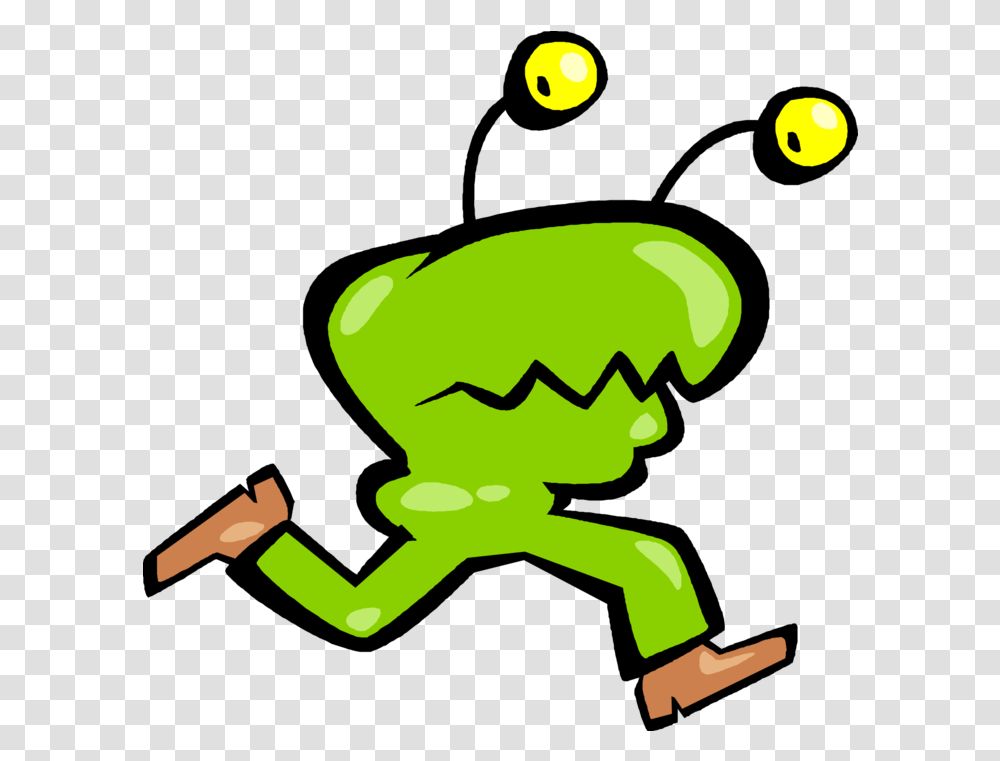 Download Vector Illustration Of Green Space Alien Head Alien Running, Animal, Amphibian, Wildlife, Silhouette Transparent Png