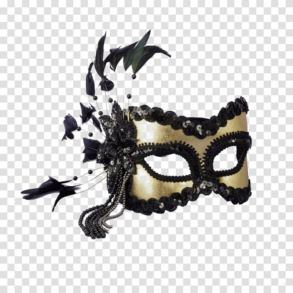 Download Venetian Mask Image Background Black And Gold Black And Gold Masks For Masquerade, Bird, Animal Transparent Png