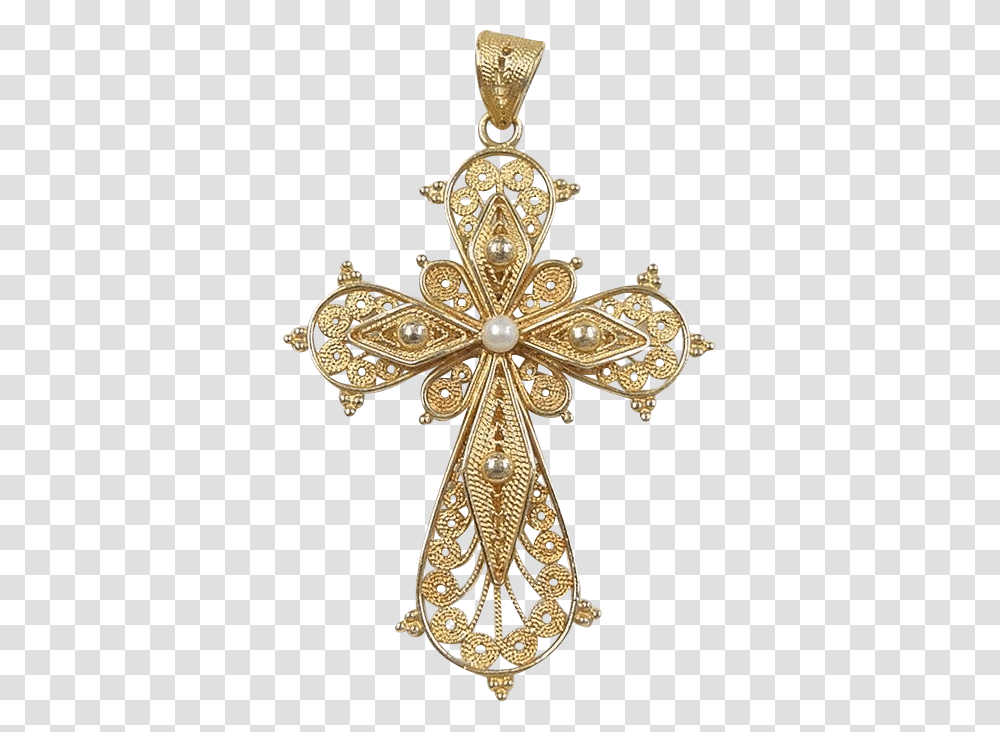 Download Vintage 18k Gold Filigree Cross Pendant With Pendant, Crucifix, Symbol, Jewelry, Accessories Transparent Png
