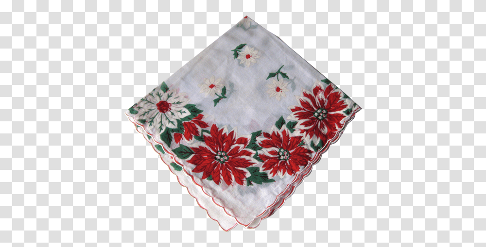 Download Vintage Christmas Holiday Poinsettia Handkerchief Handkerchief, Rug, Napkin, Tablecloth, Pattern Transparent Png