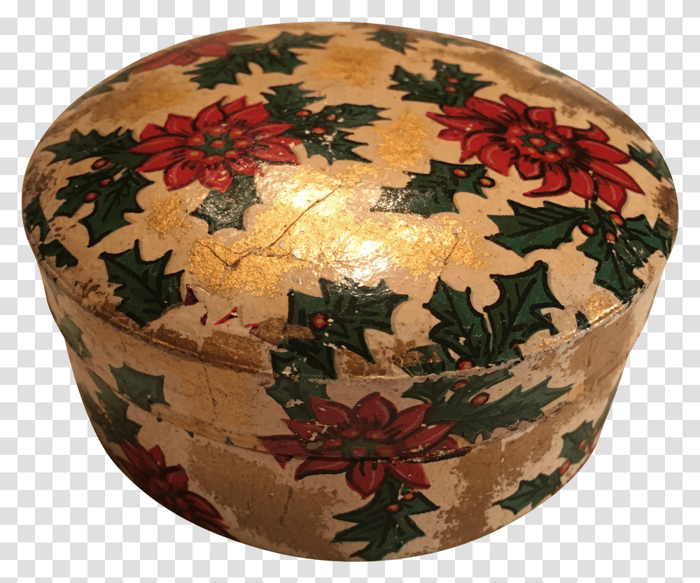 Download Vintage Christmas Paper Mache Coasters In Box Poinsettia Transparent Png