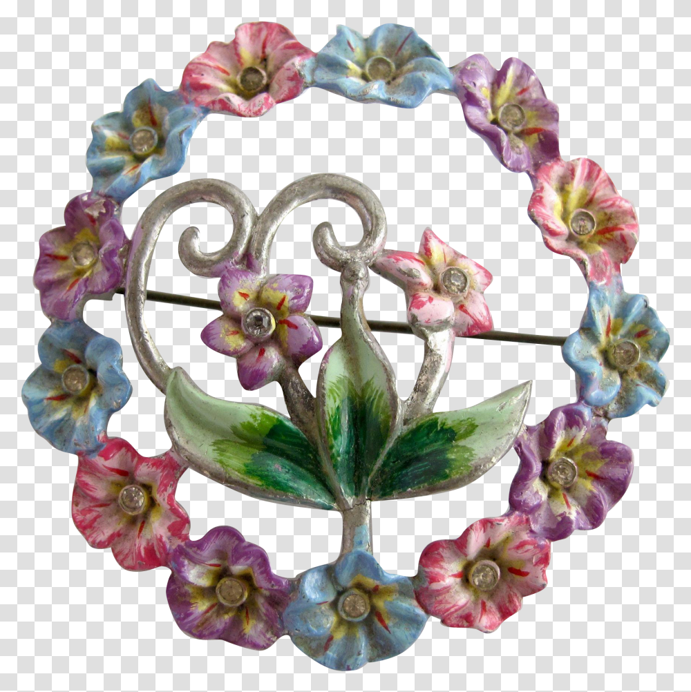 Download Vintage Coro Enamel Pastel Flower Circle Brooch Artificial Flower, Plant, Blossom, Pattern, Floral Design Transparent Png