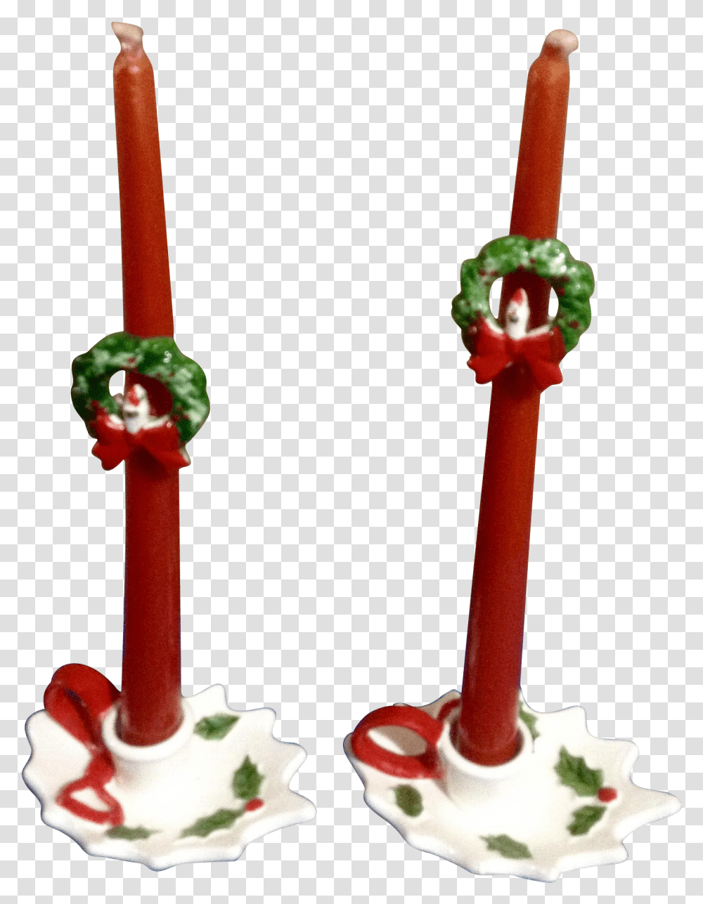 Download Vintage Lefton Christmas Holly Berry Leaf Ceramic Candle, Sweets, Food, Confectionery, Cream Transparent Png