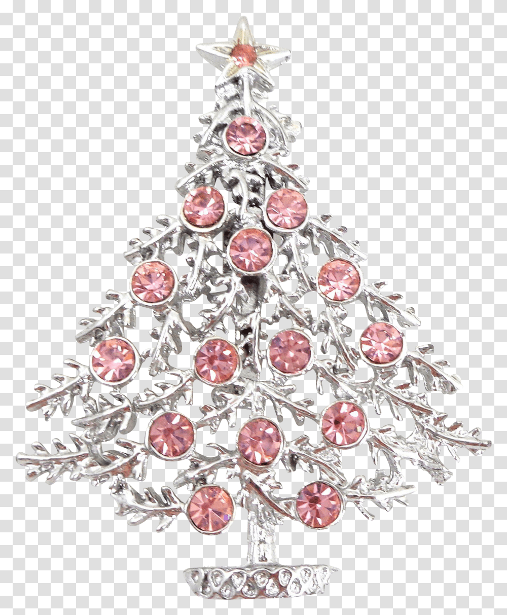 Download Vintage Pink Rhinestone Christmas Tree Signed Christmas Ornament, Plant, Accessories, Accessory, Brooch Transparent Png