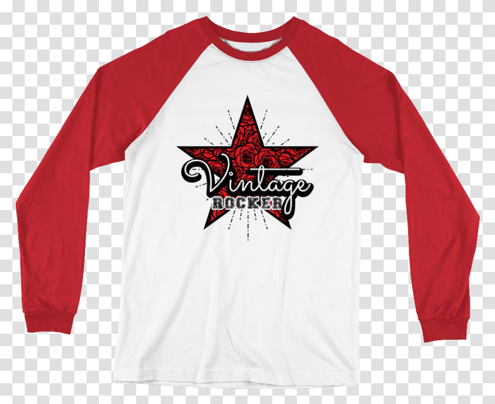 Download Vintage Rocker Long Sleeve Baseball T Shirt With, Clothing, Apparel, Symbol, Star Symbol Transparent Png