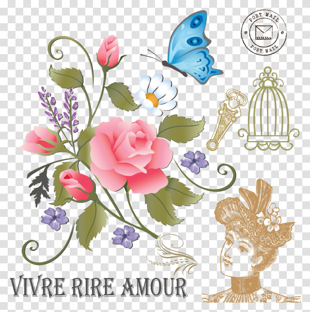 Download Vintage Roses And Butterflies Is A Downloadable Lunar Sea Boys Over Flowers, Graphics, Art, Floral Design, Pattern Transparent Png
