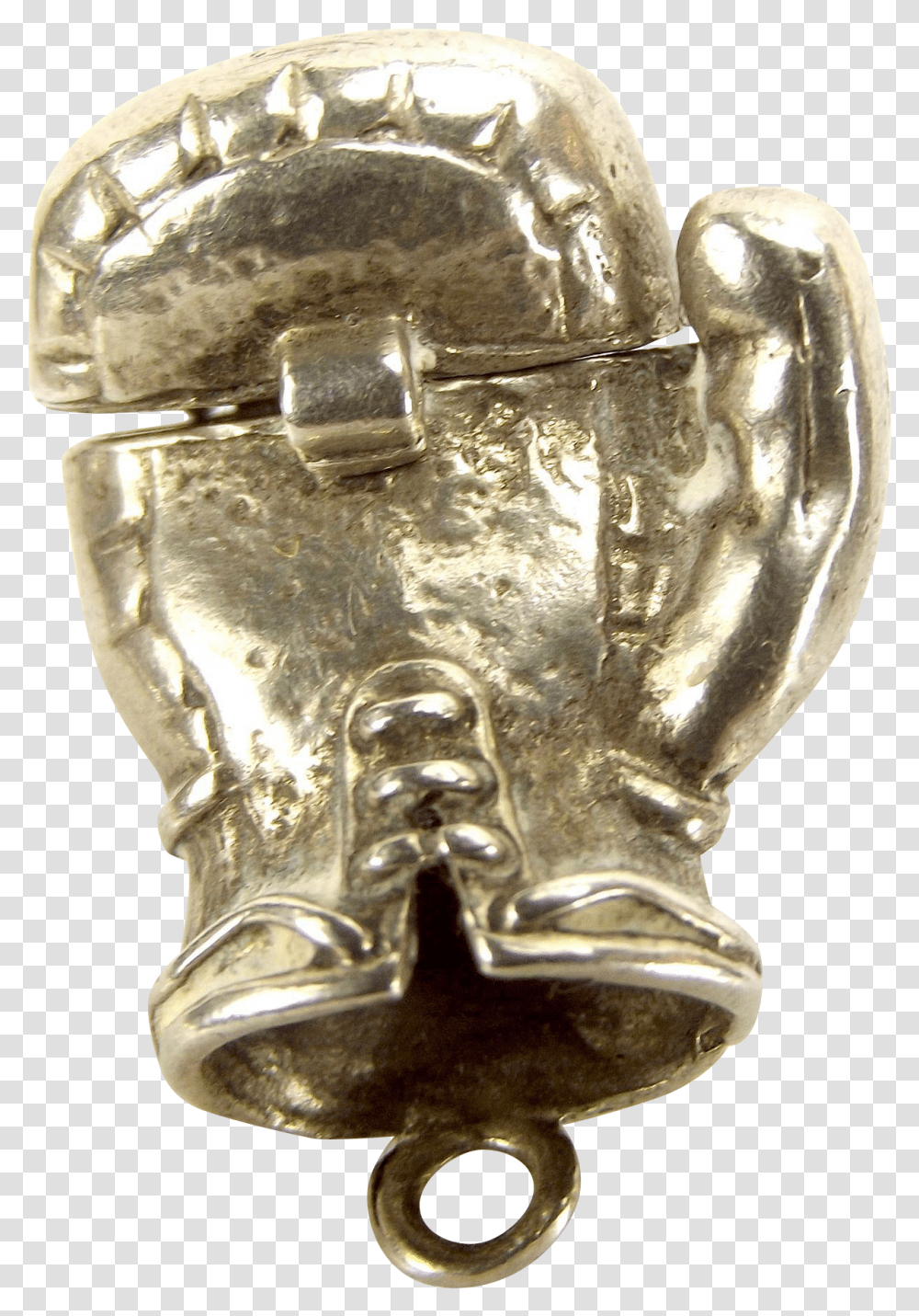 Download Vintage Silver Charm Boxing Glove Opens 2 Boxers In Antique, Helmet, Clothing, Apparel, Coin Transparent Png