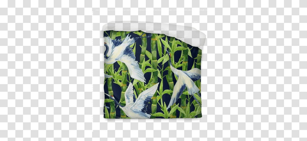 Download Watercolor Asian Crane Bird Seamless Pattern Duvet Pajaros Asiaticos En Bambu, Canvas, Art, Animal, Painting Transparent Png