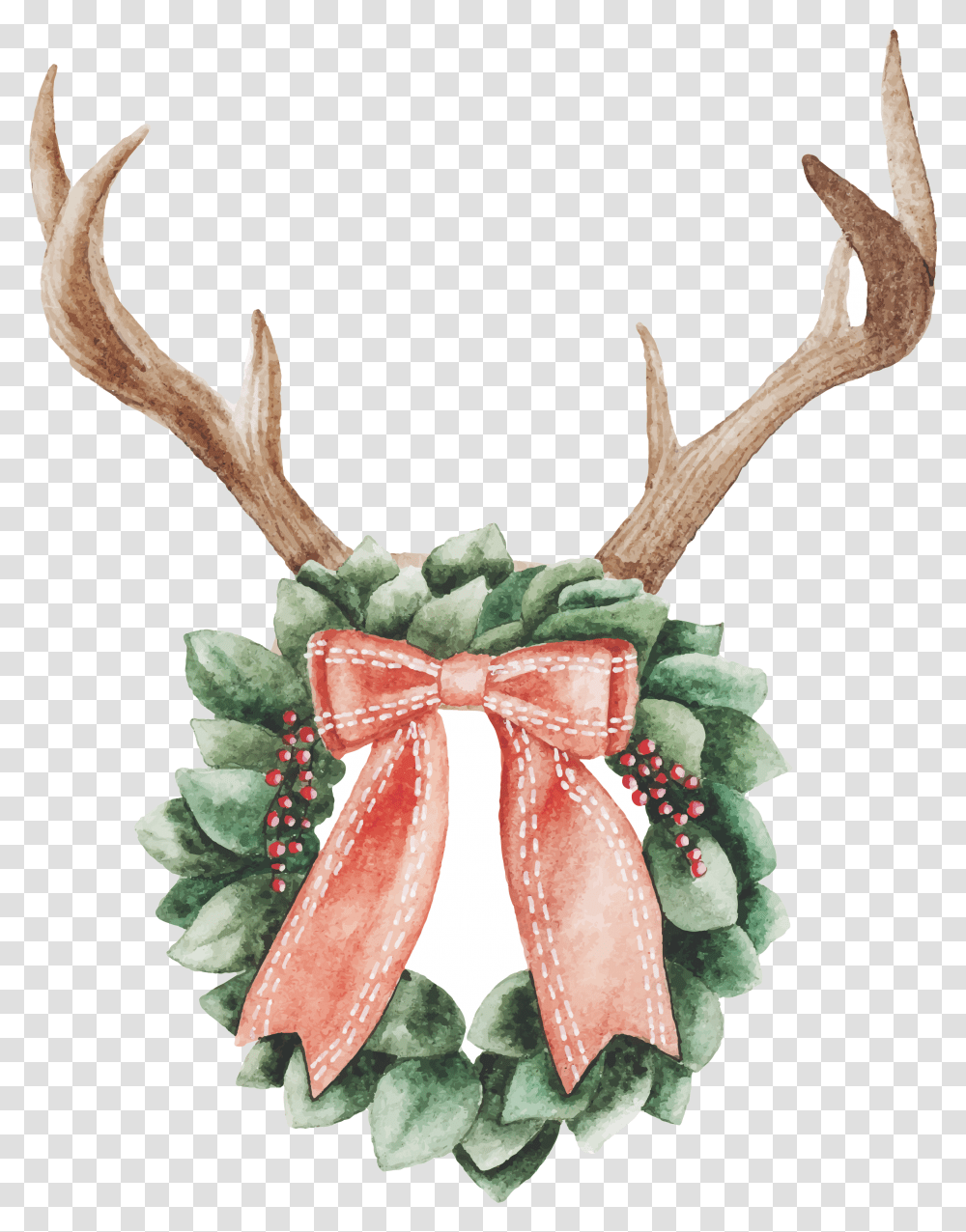 Download Watercolor Christmas Printed Transfers Christmas Water Color Christmas, Antler Transparent Png