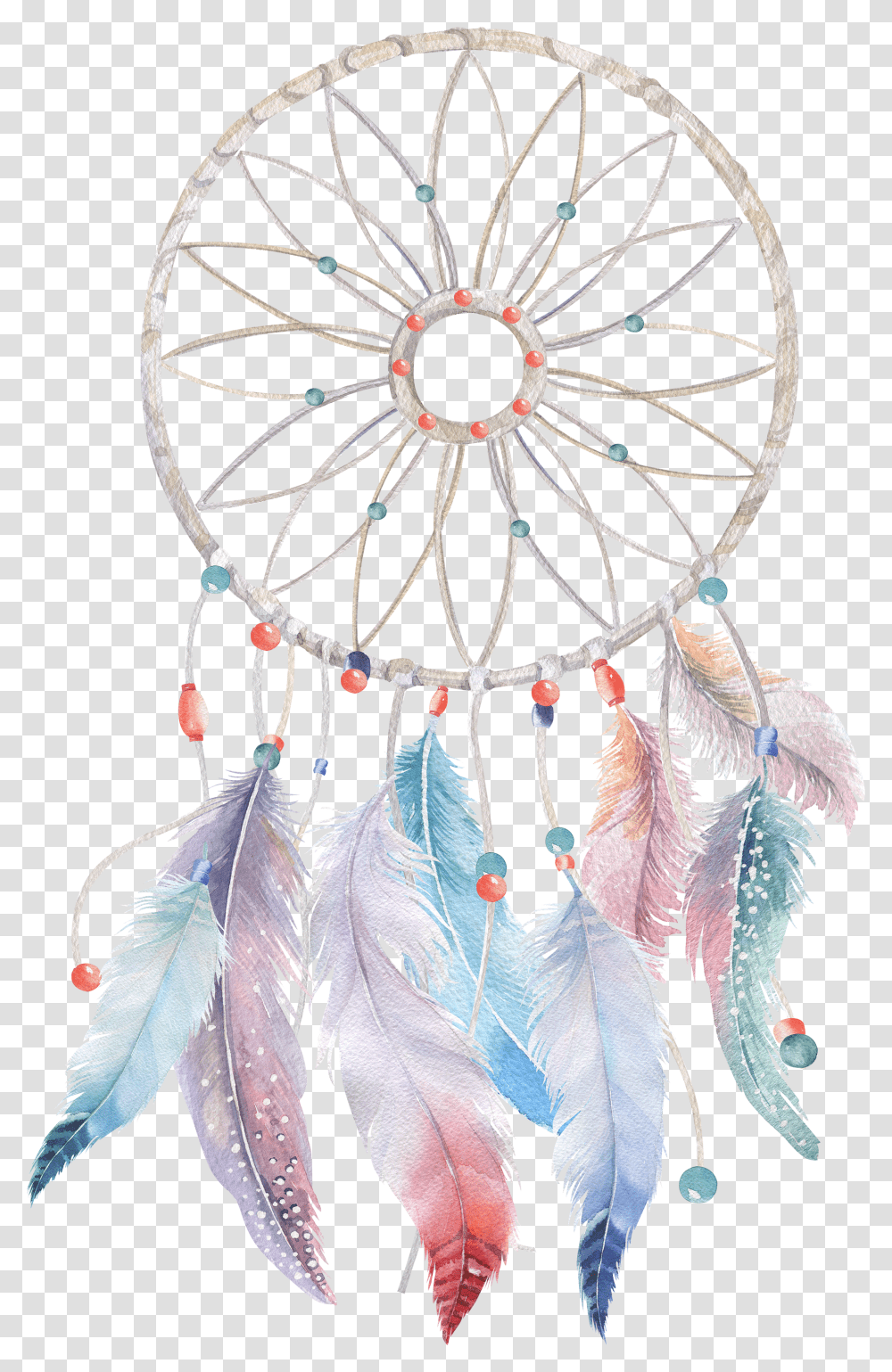 Download Watercolor Feather Boho Chic Painting Dreamcatcher Transparent Png