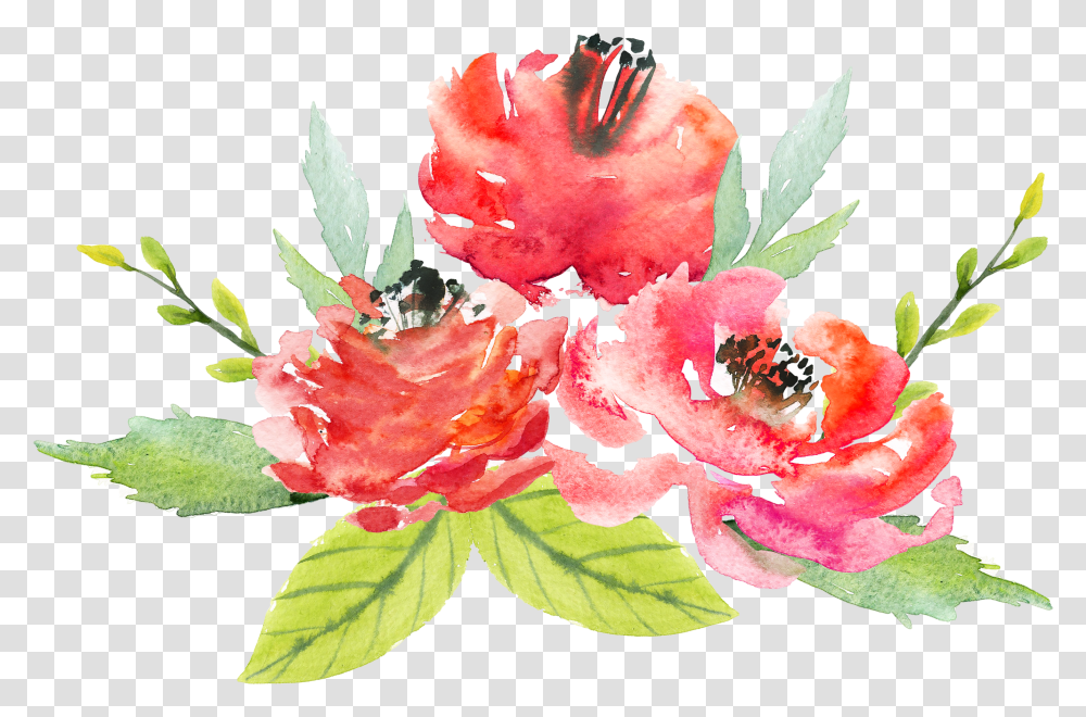 Download Watercolor Floral Bouquet Watercolor Red Water Color Red Flower Transparent Png