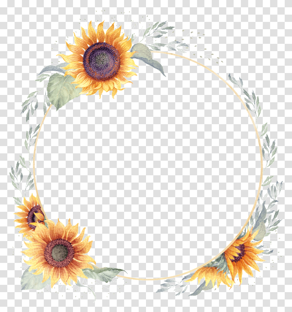 Download Watercolor Hand Painted Sunflower Sunflower Wreath, Plant, Blossom, Bird, Animal Transparent Png