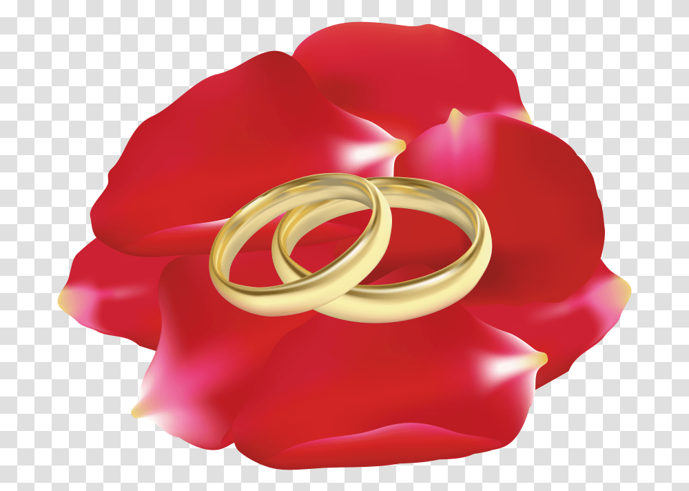 Download Wedding Rings In Rose Petals Clipart Photo Rings Art Wedding Flower, Plant, Blossom, Jewelry, Accessories Transparent Png