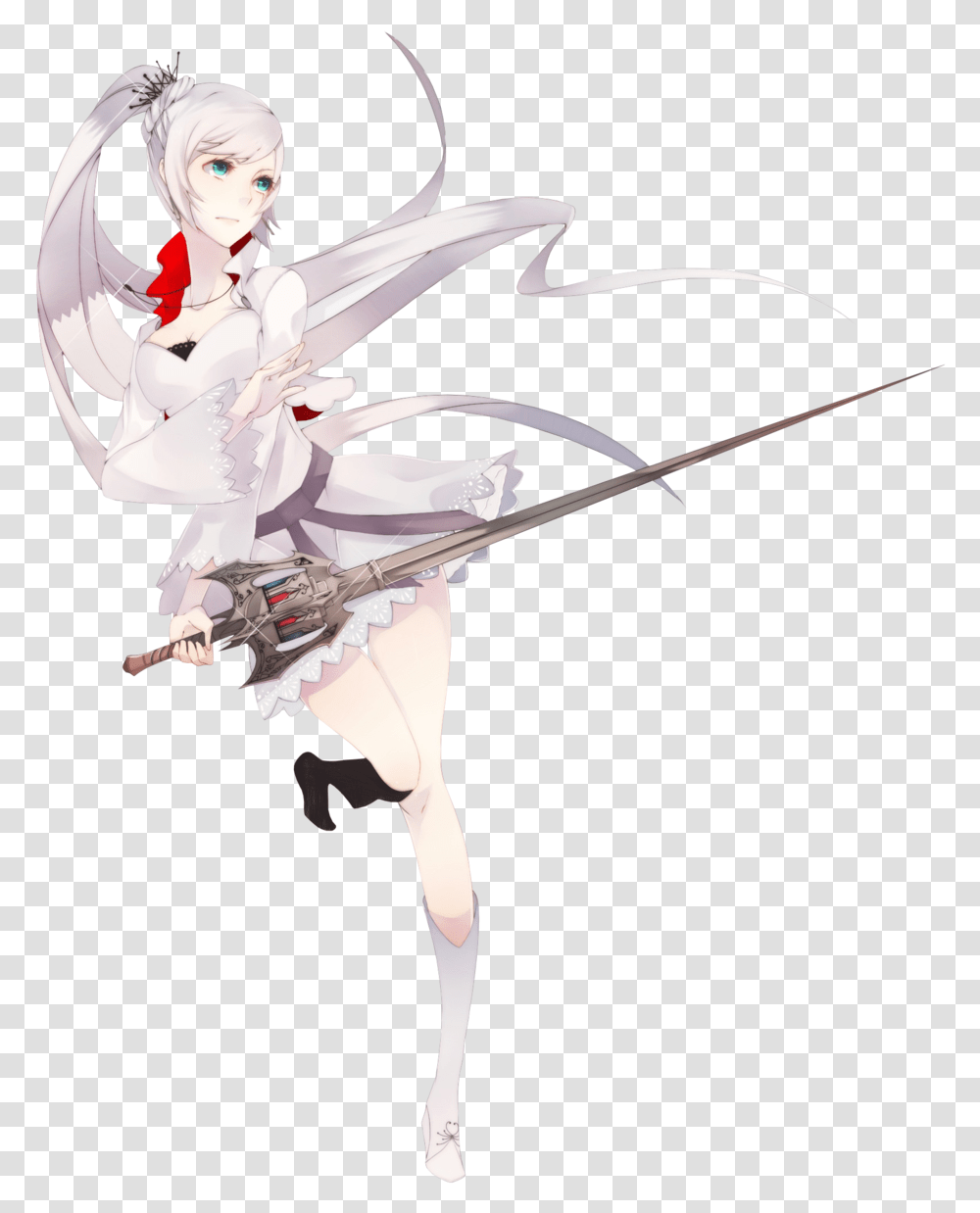 Download Weiss Render White Hair Girl Anime Sword Full Badass Anime Girl White Hair, Person, Human, Bow, Dance Transparent Png