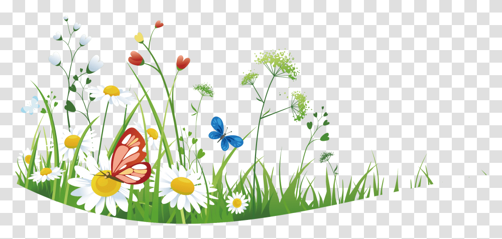 Download Wild Flowers With Grass Grass Art Background, Plant, Graphics, Floral Design, Pattern Transparent Png