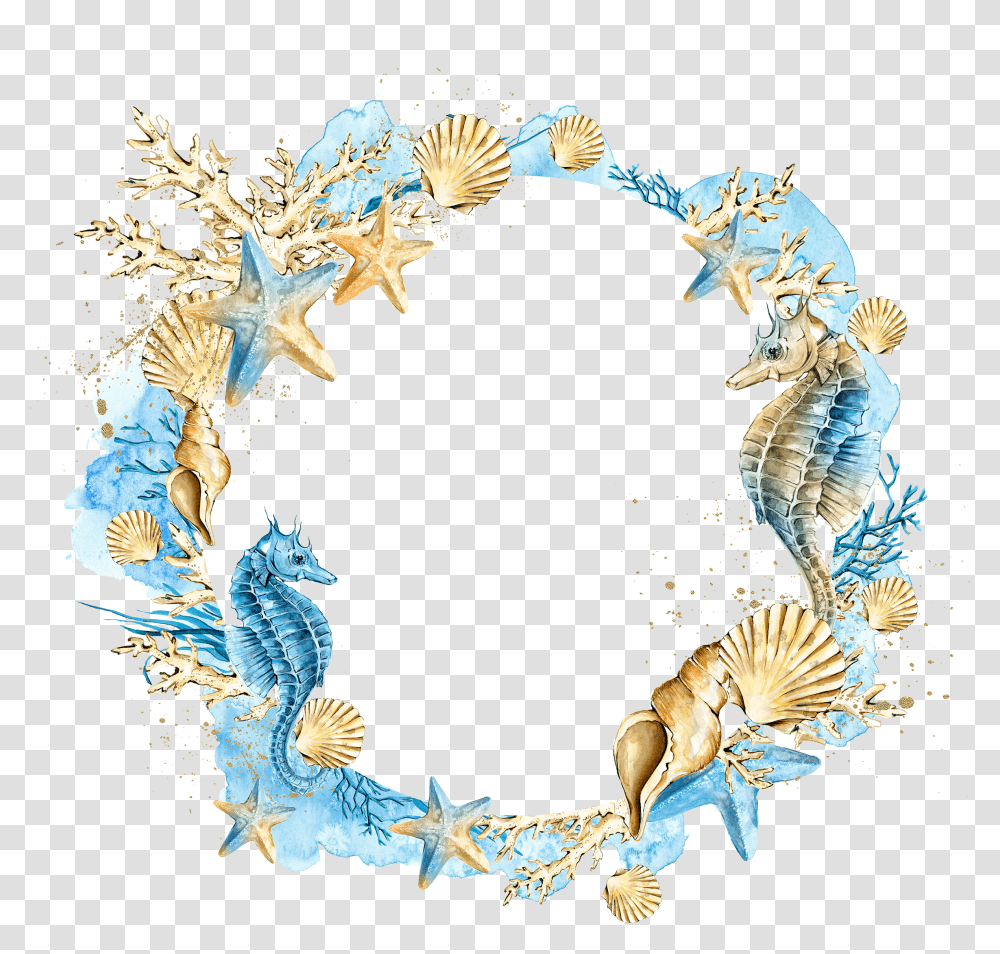 Download Wreath Starfish Shells Seashell Wedding Watercolor Sea Shells Border, Sea Life, Animal Transparent Png