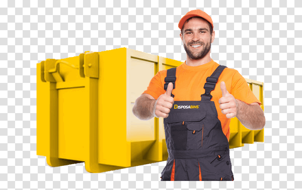 Download Yellow Dumpster Background Dumpster Worker, Clothing, Person, Pants, Hardhat Transparent Png