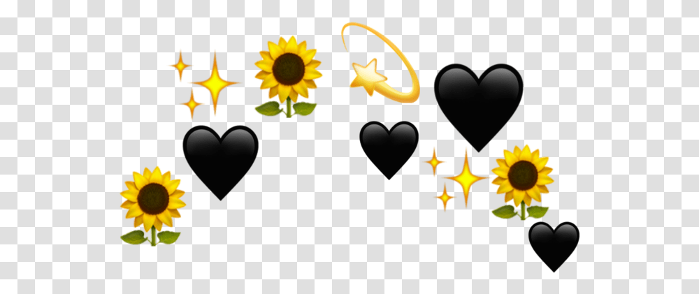 Download Yellow Heart Emoji & Gif Base Black And Yellow Heart Emoji, Plant, Flower, Blossom, Sunflower Transparent Png