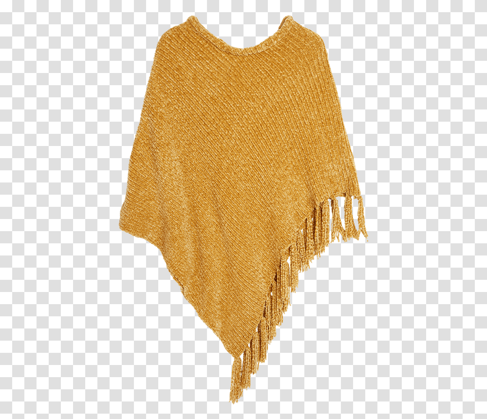 Download Yellow Poncho With Fringes Wool, Clothing, Apparel, Cloak, Fashion Transparent Png