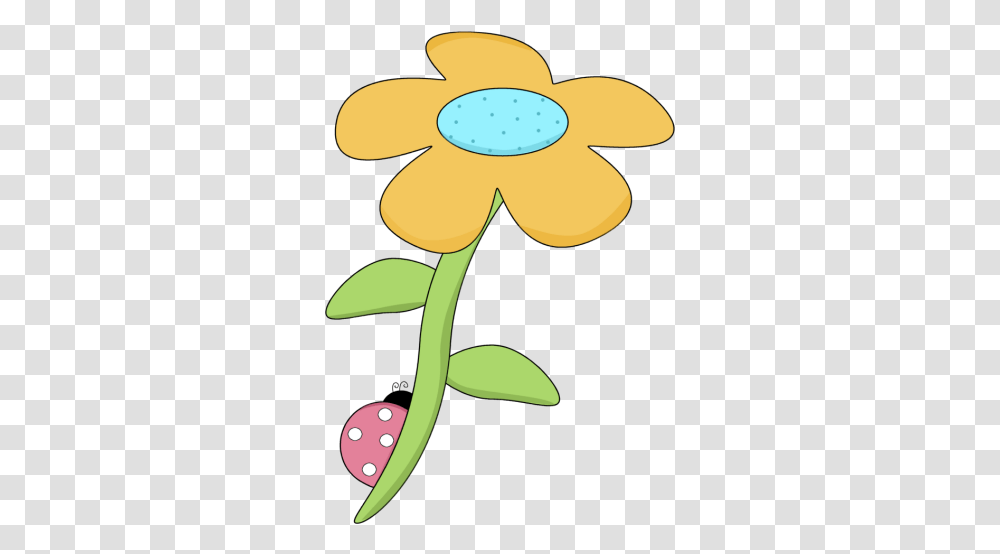 Download Yellow Spring Flower With A Ladybug Cute Spring Flower Clip Art, Plant, Daisy, Sprout, Bud Transparent Png