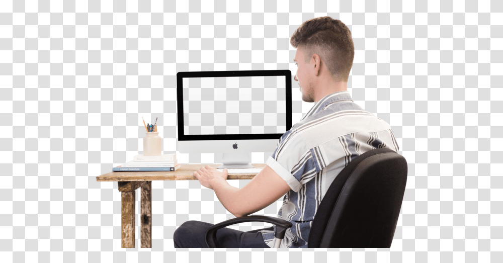 Download Youtube Banner Template Working On Computer, Person, Furniture, Chair, Sitting Transparent Png